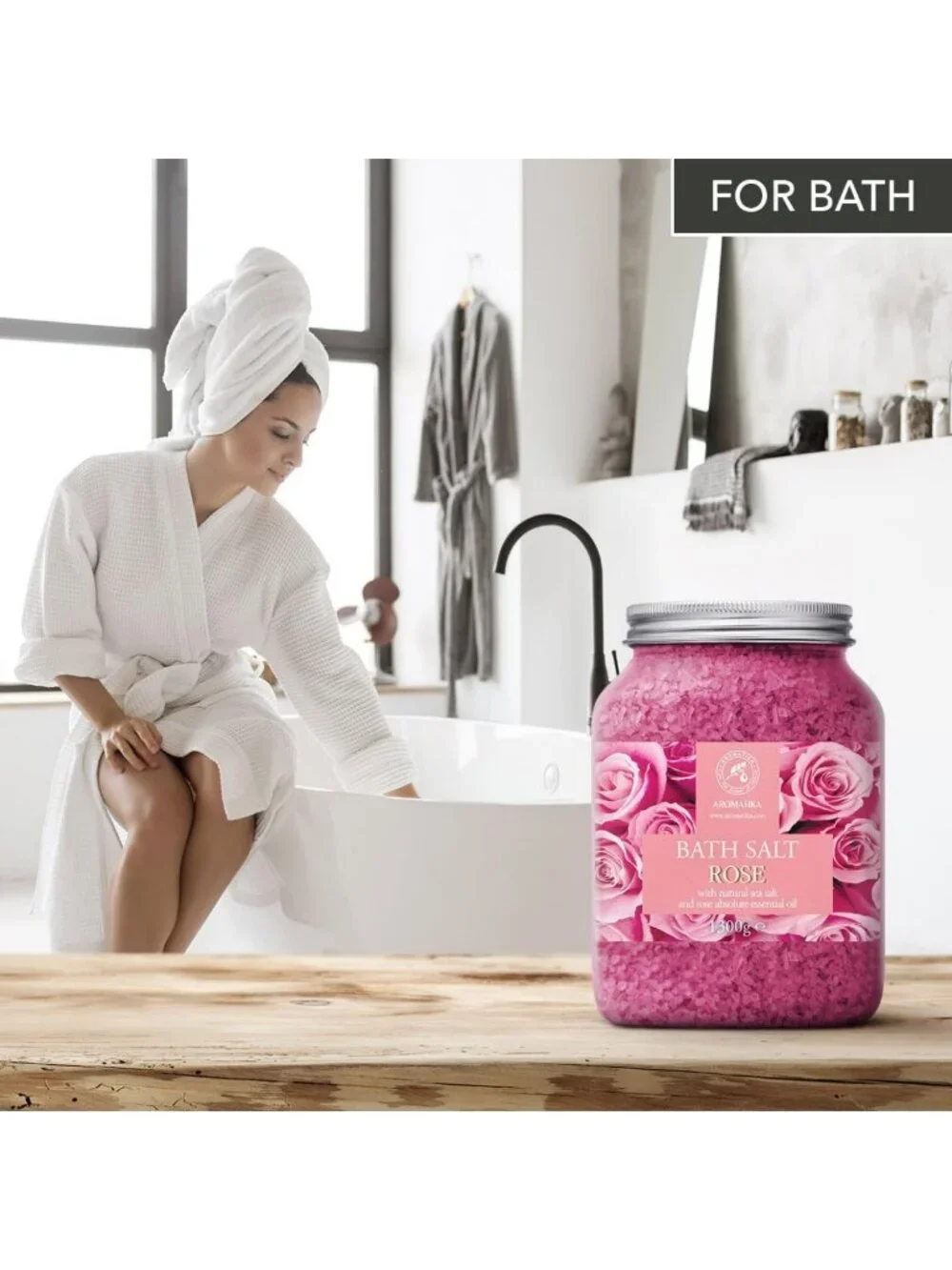 Natural Rose Bath Salts 46 Oz – Spa Essential with Rosewood Oil & Skin Care